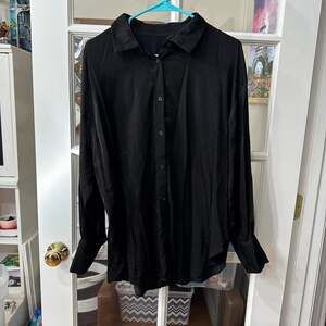 Black Long Sleeve Button Up Shirt, Officewear Formal Top, Size XXL